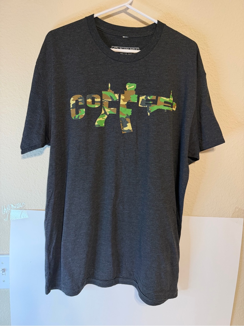 Black Rifle Coffee Men's Dark Gray Graphic T-Shirt with Camouflage Print